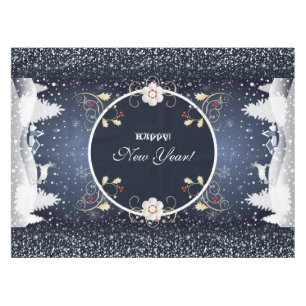 Frohes neues Jahr! Wintermärchen-Fantasie blau Tischdecke