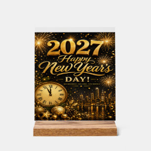 Frohes Neujahr 2027 Luxus-Feuerwerk in Gold Acrylschild