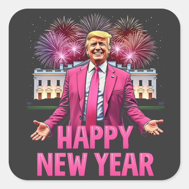 Frohes Neujahr - Trump-Resolution 2025 Quadratischer Aufkleber (Vorderseite)