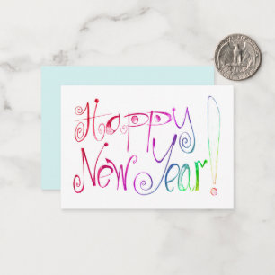 Frohes Neujahrsgruß Regenbogen-Handschrift Notiz Mitteilungskarte