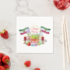 Frohes Norooz Haft Sin mit Löwe und Sonnenflaggen Serviette