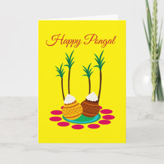 Frohes Pongal, mit einem Topf Reis und Pflanzen Ka Karte
