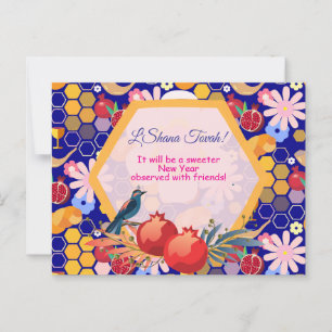 Frohes Rosh Hashana Jüdisches Neujahr Blumenmuster Postkarte