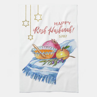 Frohes Rosh Hashanah in Aquarell Geschirrtuch