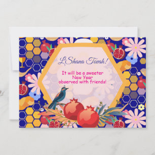 Frohes Rosh Hashanah Jüdisches Neujahr Florales Mu Einladung