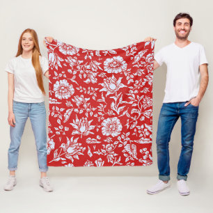 Frohes rot-weißes vintage Blumenmuster Fleecedecke