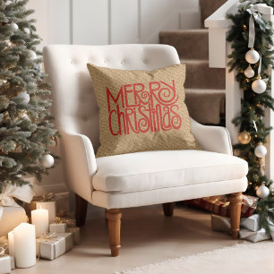 Frohes rotes Weihnachten auf falschem Jute-Burlap Kissen