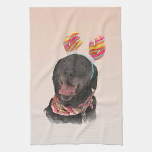 Frohes schwarzes Labrador Küchentuch
