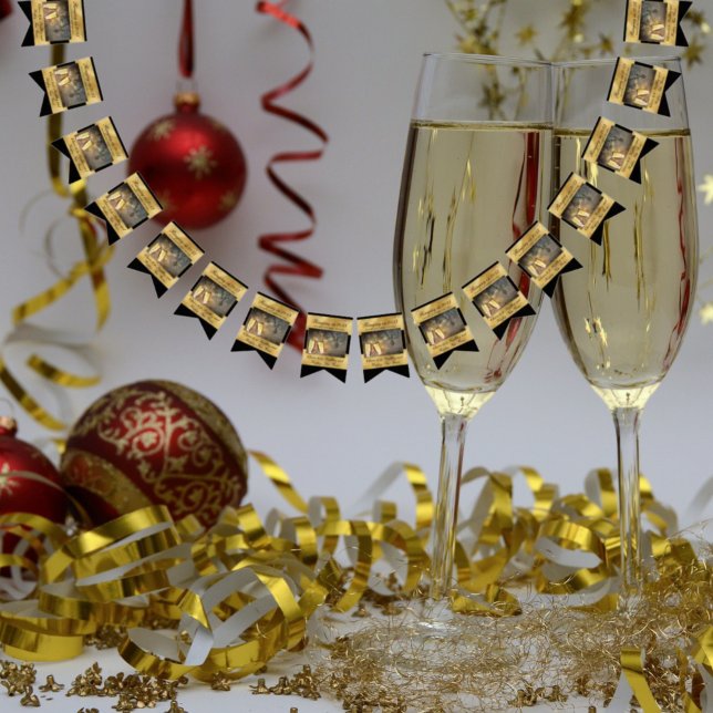 Frohes Silvester Elegant Modernes Schwarzes Gold Wimpelkette (Von Creator hochgeladen)