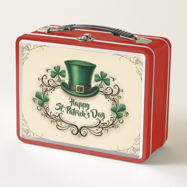 Frohes St. Patrick’s Day Shamrock-Design Metall Brotdose (Vorderseite)
