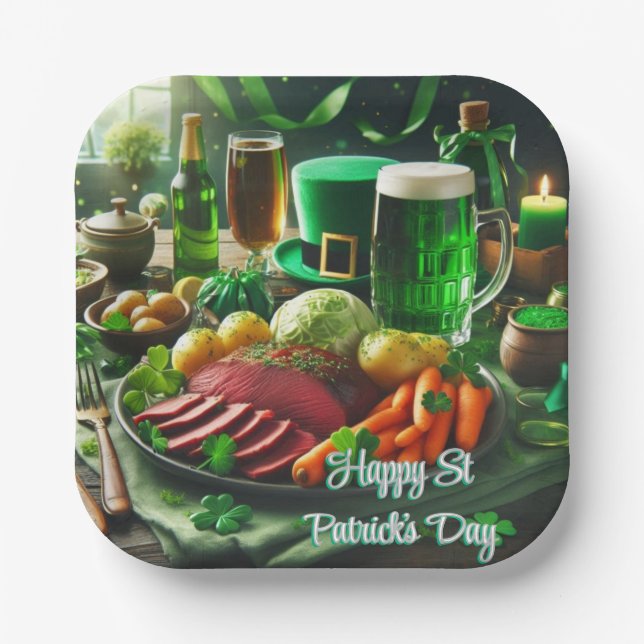 Frohes St. Patrick's Day Abendessen Papierplatte Pappteller (Vorderseite)