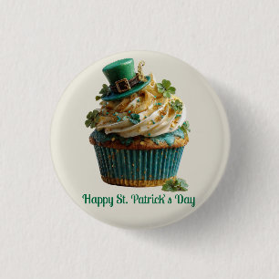 Frohes St. Patrick's Day Glückscupcake Button