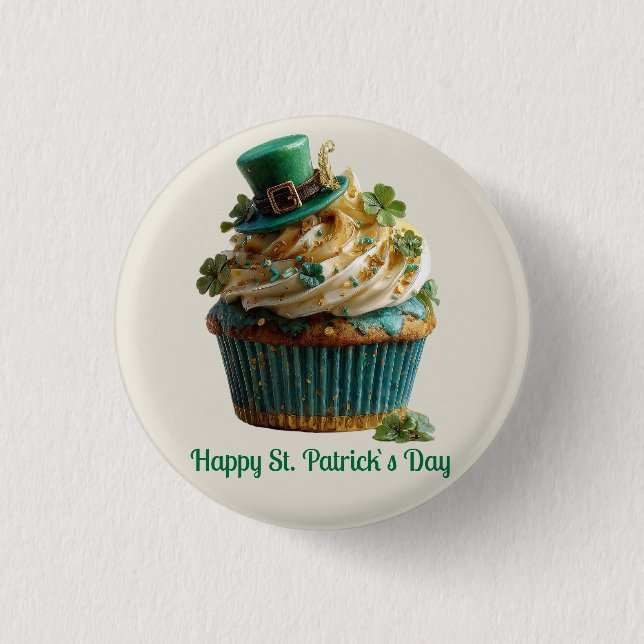 Frohes St. Patrick's Day Glückscupcake Button (Vorderseite)