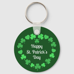 Frohes St. Patrick's Day Kleeblatt- und Herz-Kranz Schlüsselanhänger