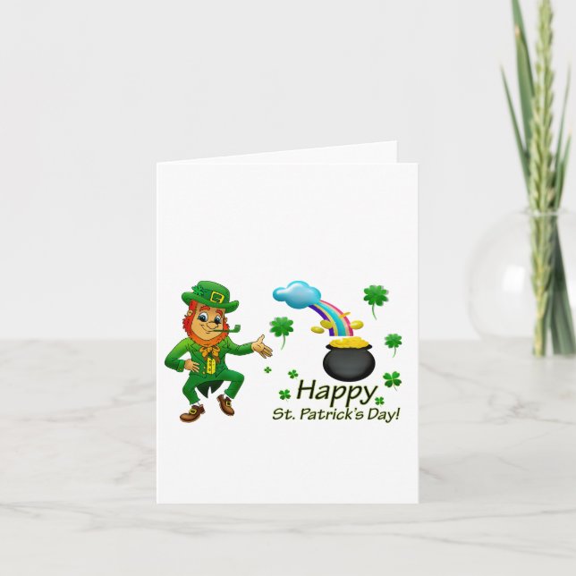 Frohes St. Patrick's Day Leprechaun Regenbogen Karte (Vorderseite)