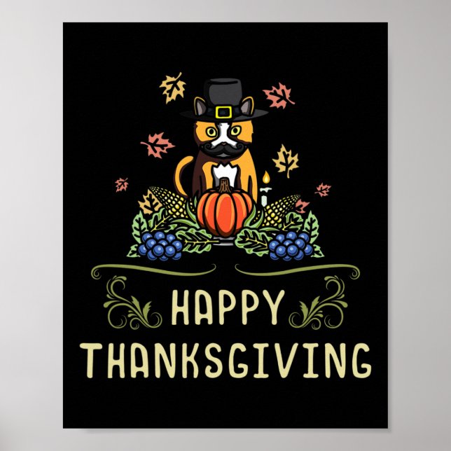 Frohes Thanksgiving Cat Owner Fest Herbstsaison Bl Poster (Vorne)
