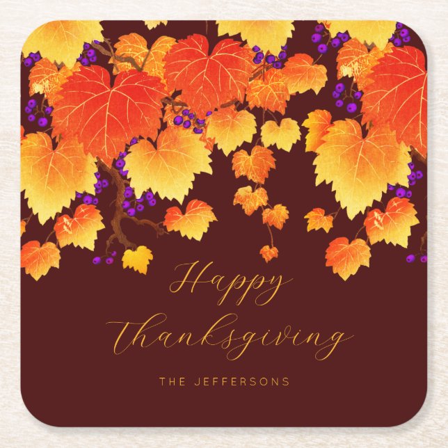 Frohes Thanksgiving Fall Foliage Orange Gold Blätt Rechteckiger Pappuntersetzer (Vorderseite)