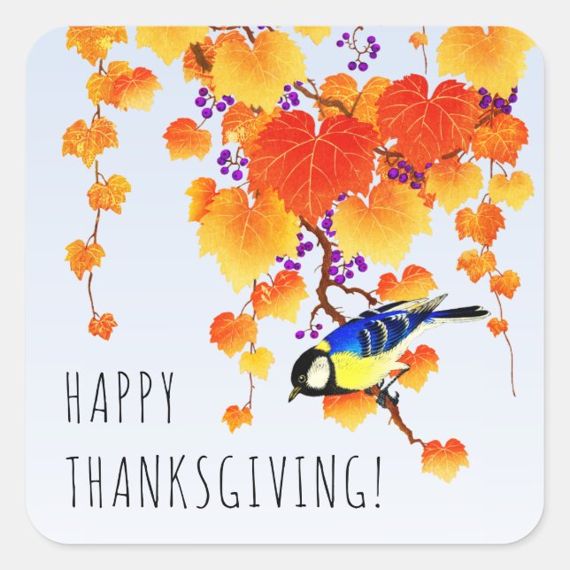Frohes Thanksgiving Fall Weintrauben Grosser Titfe Quadratischer Aufkleber (Vorderseite)
