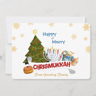 Frohes und glückliches Chrismukkah mit Menora und  Feiertagskarte