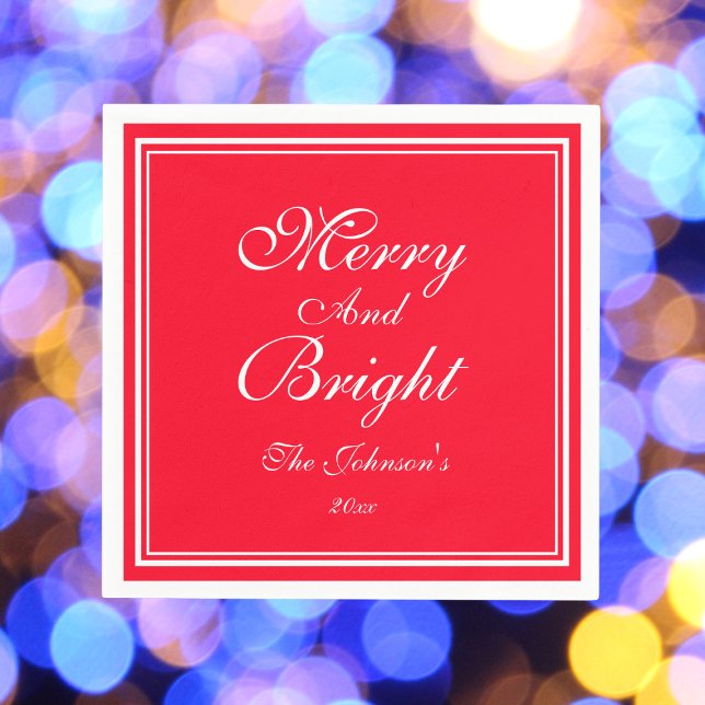 Frohes und helles Weihnachtsnachtsbuch Serviette ("Merry And Bright" custom name Christmas holiday paper napkins.)