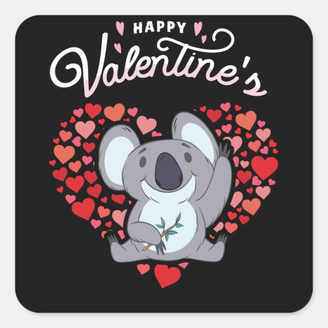 Frohes Valentines. Day Koala Koalabar Liebe Herz Quadratischer Aufkleber (Vorderseite)