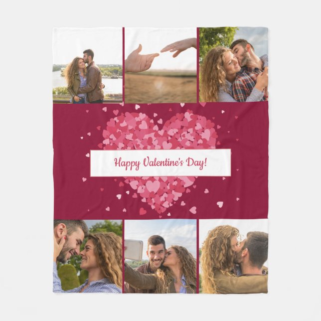 Frohes Valentinstag 6 Fotos Fleecedecke (Vorderseite)