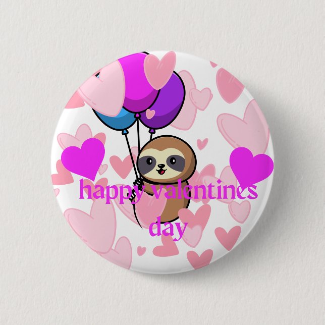 Frohes Valentinstag Faultier Button (Vorderseite)