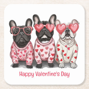 Frohes Valentinstag Französische Bulldogge Rechteckiger Pappuntersetzer