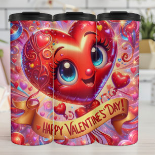 Frohes Valentinstag Lächelndes Herz Thermosbecher