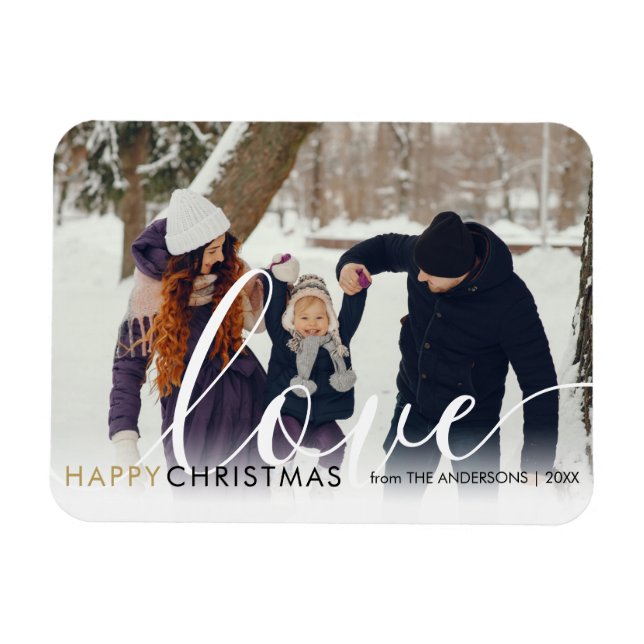 Frohes Weihnachten Modernes Foto Chic Script Liebe Magnet (Horizontal)