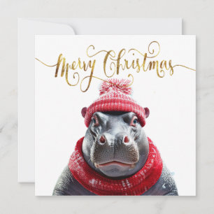 Frohes Weihnachten Nilpferd Santa Hut und Schal
