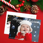 Frohes Weihnachts-Foto White Cursive Script Postkarte<br><div class="desc">Elegantes Weihnachts-Foto-Postkarte mit schönem kursiven Schrift in Weiß. Dieses moderne Familienfoto mit der Postkarte zeigt eine wunderschöne Typografie und Ihren Namen in Weiß über dem kompletten Blutbild. Fügen Sie ein 2. festliches Foto hinzu.</div>