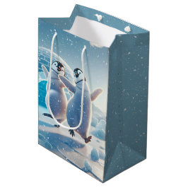 Frohes Weihnachtspenguins Tanzen Mittlere Geschenktüte