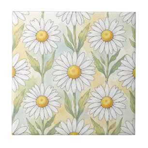 Frohes Weißes Gänseblümchen-Blumenmuster Fliese