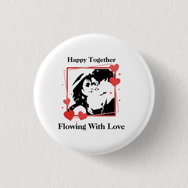 Frohes Zusammenfließen mit Liebe Herzrahmen Button (Vorderseite)