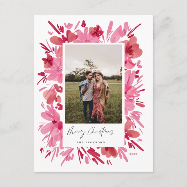 Fröhlich abstraktes Blumendesign Weihnachtsfeierta Feiertagspostkarte (Vorderseite)