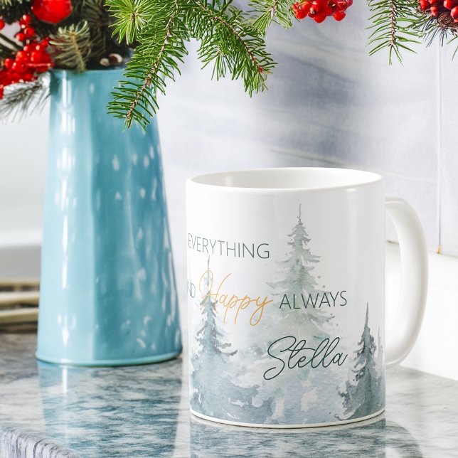 Fröhlich Alles Glücklich Immer Bäume Personalisier Kaffeetasse (Merry Everything Happy Always Trees Personalized Coffee Mug)
