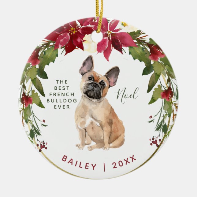 Fröhlich das Foto Weihnachtsfranzösisch Bulldogge Keramik Ornament (Vorne)