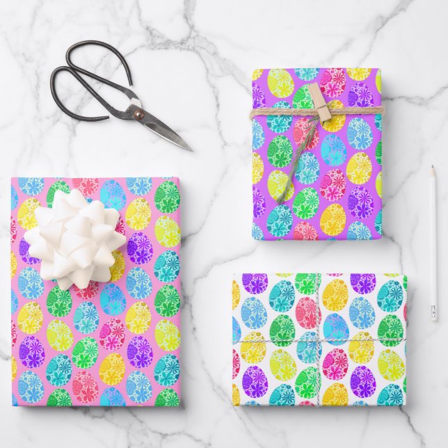 Fröhlich dekorierte Ostereier Geschenkpapier Set (Vorderseite)