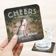 Fröhlich für immer nach dem Foto Gastgeschenk Hoch Rechteckiger Pappuntersetzer