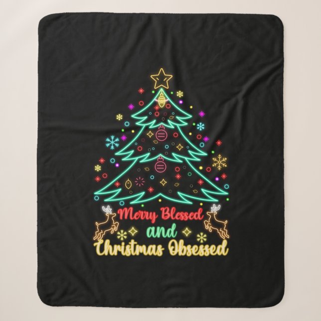 Fröhlich gesegnet und Weihnachten besessen Sherpadecke (Vorderseite)