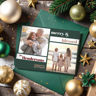 Fröhlich gesegnetes Weihnachtsgebäck Foto Green Feiertagskarte