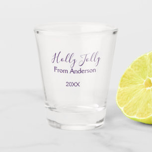 Fröhlich lustige Feiertage Name Familie Jahr lila  Schnapsglas