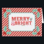 fröhlich Merry & Bright | Retro Rosa und Rot<br><div class="desc">Diese Karte bietet einen fröhlichen Urlaub Gruß in einem modernen viktorianischen Stil Typografie auf einem rosa und rot gestreiften Hintergrund. Das Innere hat einen Feriengrüßen und einen Ort, an dem Sie sich mit Ihren Namen ganz individuell gestalten können.</div>