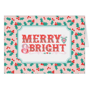 fröhlich Merry & Bright   Retro Rosa und Rot Holly