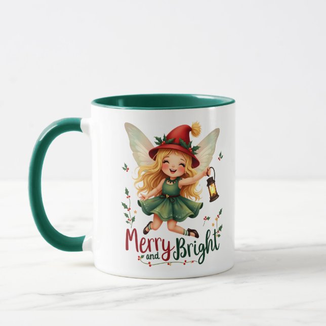 Fröhlich und hell, frohe Weihnachten Tasse (Links)