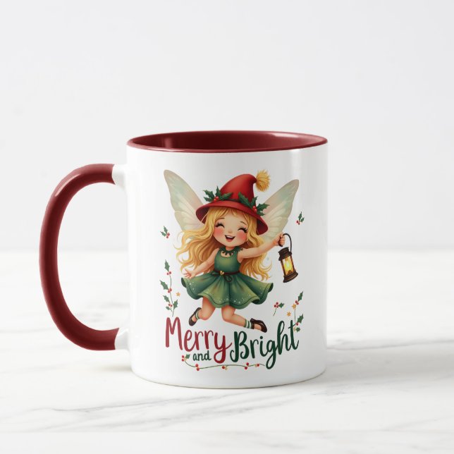 Fröhlich und hell, frohe Weihnachten Tasse (Links)
