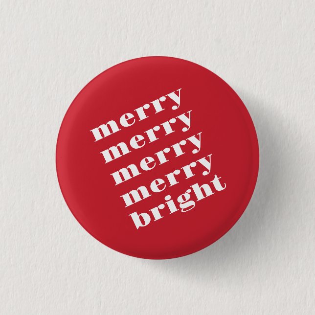 Fröhlich und hell Moderne Minimal Rote Weihnachten Button (Vorderseite)