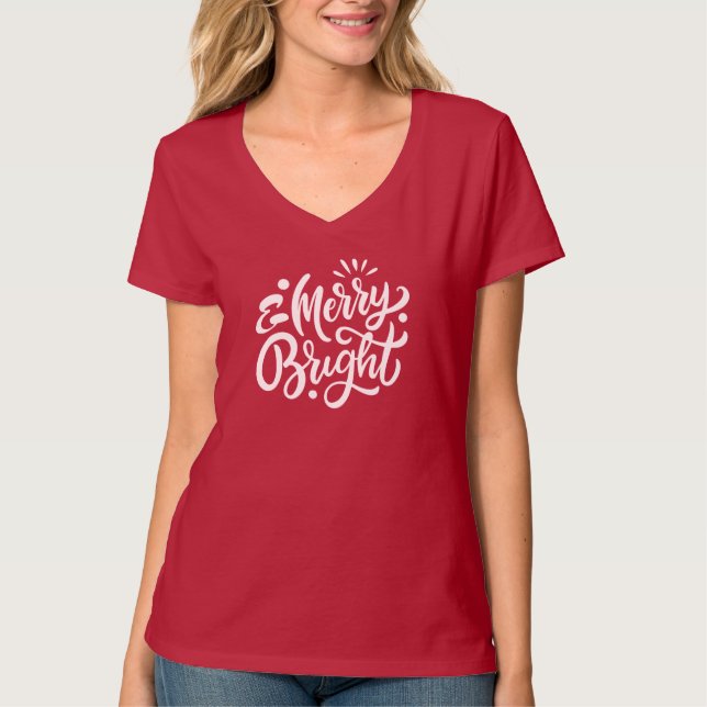 Fröhlich und hell Moderne Red Christmas V-Neck T-Shirt (Vorderseite)