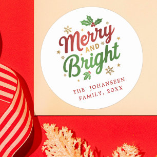 Fröhlich und hell Moderne Weihnachten Rot und Grün Runder Aufkleber